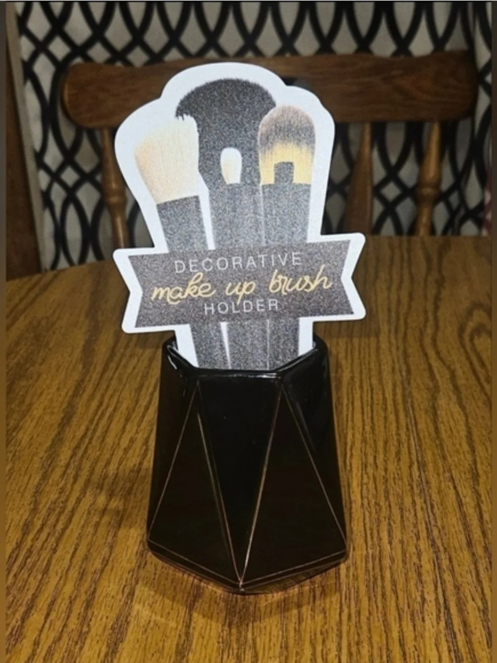 Decorative Black Geometric Makeup Brush Holder - Stylish Vanity Organizer